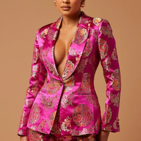 Fashion Nova Pink and Gold Floral Pantsuit - Picture 8 of 10